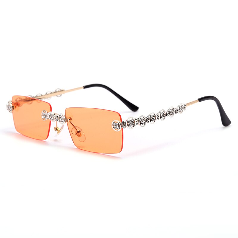 Rimless Diamond Sunglasses UNISEX Rectangle Steampunk Sun Glasses Crystal Vintage Rhinestone Glasses Eyewear UV400 Oculos