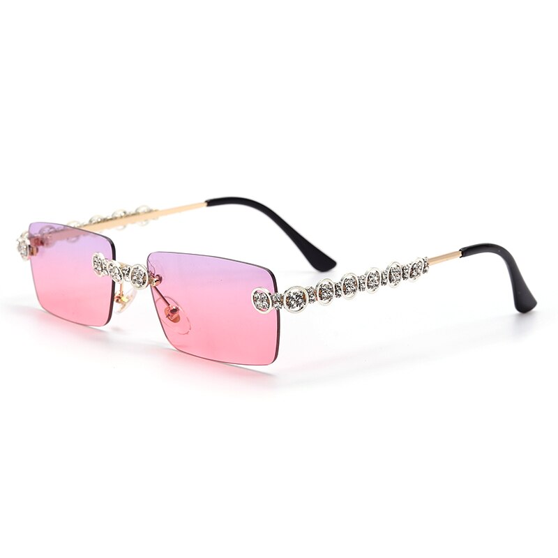 Rimless Diamond Sunglasses UNISEX Rectangle Steampunk Sun Glasses Crystal Vintage Rhinestone Glasses Eyewear UV400 Oculos