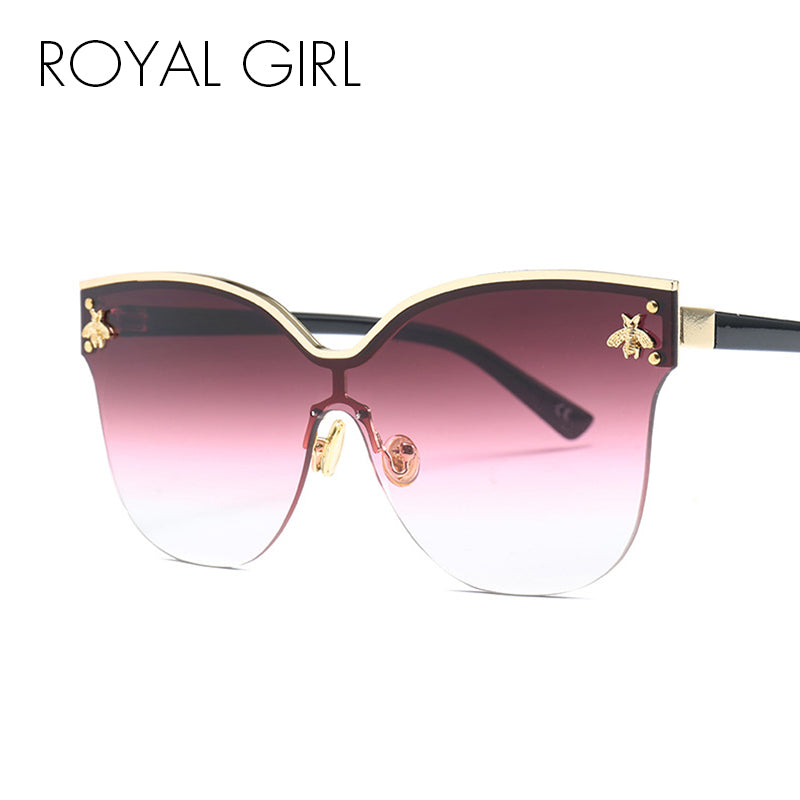 ROYAL GIRL Oversize Rimless Sunglasses Women Fashion Cat Eye Bee Sun Glasses Female Retro Brand Designer Oculos UV400 ss735