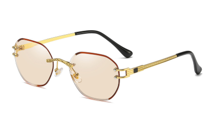 Frameless gold metal ladies sunglasses rimless gradient lens blue fashion sun glasses for men uv400 summer