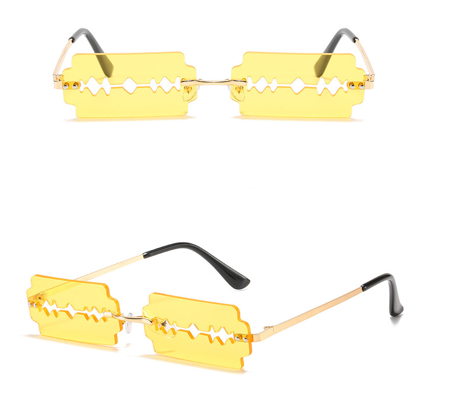 New Unique Rimless Sunglasses Ladies And Men Personalized Golden Sunglasses Fashion Small Fancy UV400 Glasses