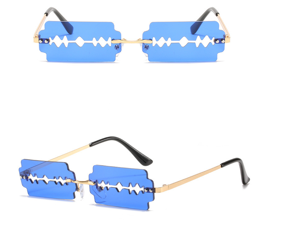 New Unique Rimless Sunglasses Ladies And Men Personalized Golden Sunglasses Fashion Small Fancy UV400 Glasses