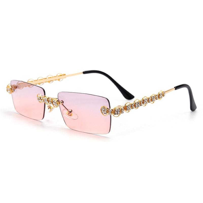 Rimless Diamond Sunglasses UNISEX Rectangle Steampunk Sun Glasses Crystal Vintage Rhinestone Glasses Eyewear UV400 Oculos