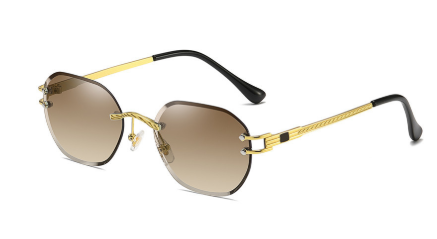 Frameless gold metal ladies sunglasses rimless gradient lens blue fashion sun glasses for men uv400 summer