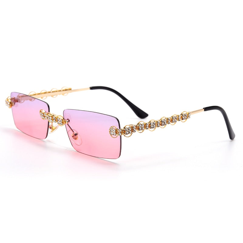 Rimless Diamond Sunglasses UNISEX Rectangle Steampunk Sun Glasses Crystal Vintage Rhinestone Glasses Eyewear UV400 Oculos