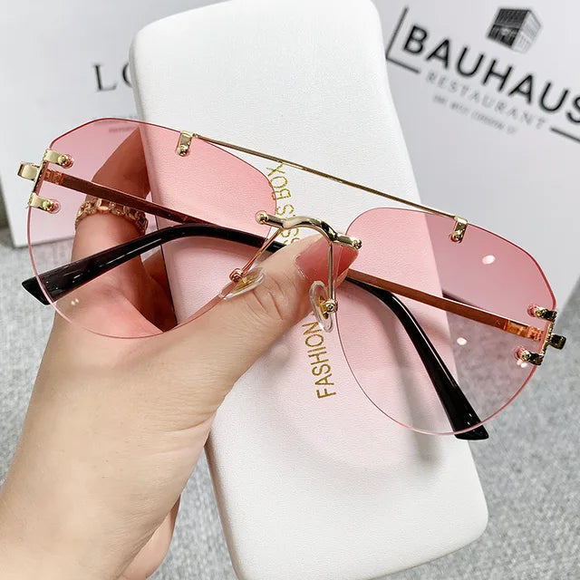 Vintage Rimless Alloy Pilot Sunglasses for Men  Women Gradient Sun Glasses Female Metal Retro Luxury Shades Eyewear