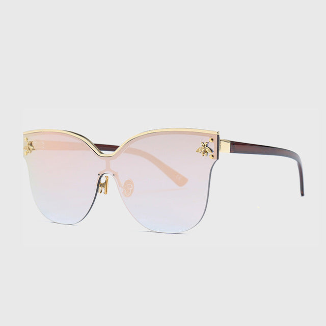 ROYAL GIRL Oversize Rimless Sunglasses Women Fashion Cat Eye Bee Sun Glasses Female Retro Brand Designer Oculos UV400 ss735