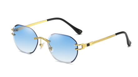 Frameless gold metal ladies sunglasses rimless gradient lens blue fashion sun glasses for men uv400 summer