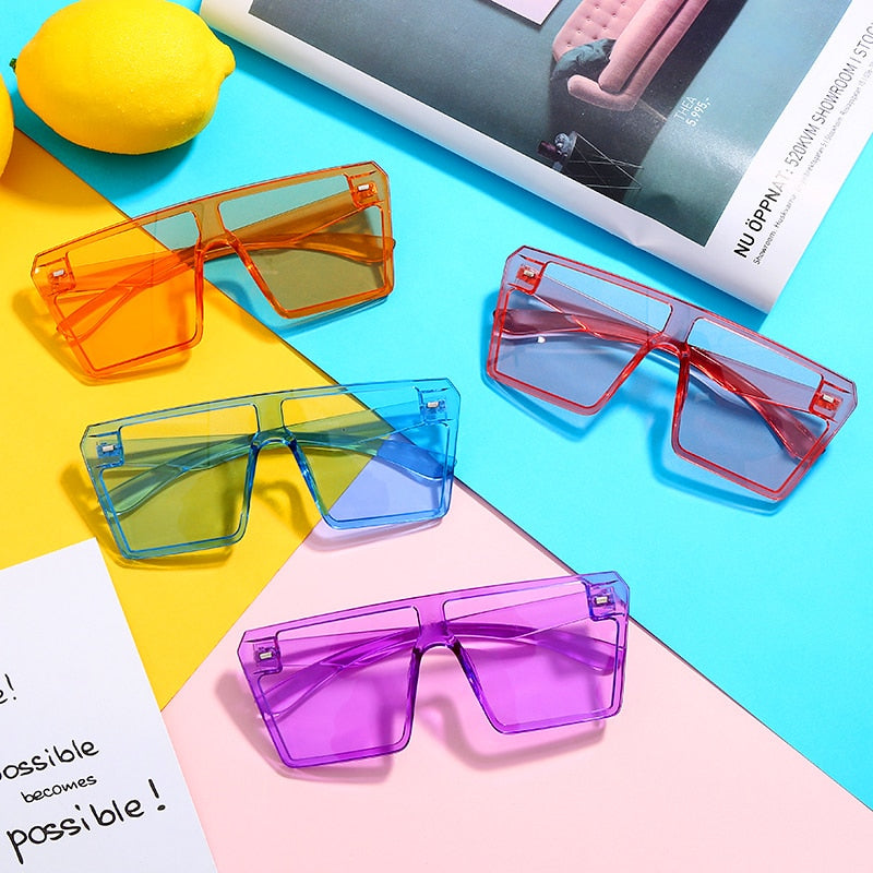 Oversized Square Sunglasses UNISEX Luxury Brand Fashion Flat Top colorful Clear Lens Sun Glasses Vintage Men Glasses