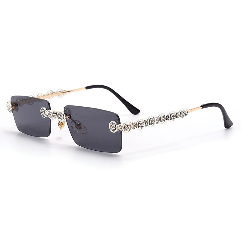 Rimless Diamond Sunglasses UNISEX Rectangle Steampunk Sun Glasses Crystal Vintage Rhinestone Glasses Eyewear UV400 Oculos