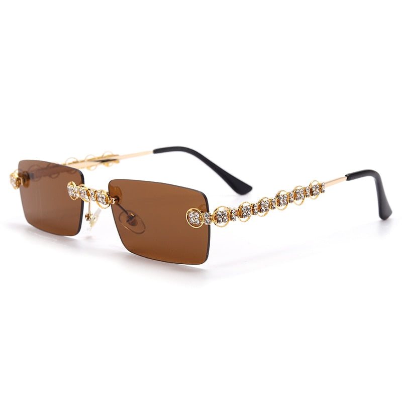 Rimless Diamond Sunglasses UNISEX Rectangle Steampunk Sun Glasses Crystal Vintage Rhinestone Glasses Eyewear UV400 Oculos