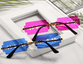 New Unique Rimless Sunglasses Ladies And Men Personalized Golden Sunglasses Fashion Small Fancy UV400 Glasses