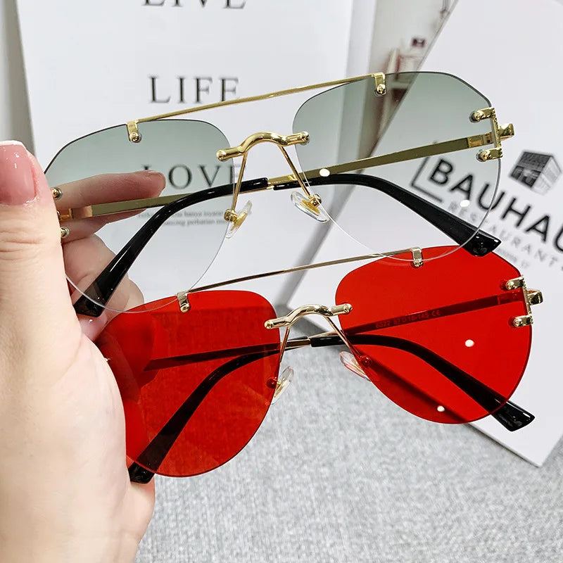 Vintage Rimless Alloy Pilot Sunglasses for Men  Women Gradient Sun Glasses Female Metal Retro Luxury Shades Eyewear
