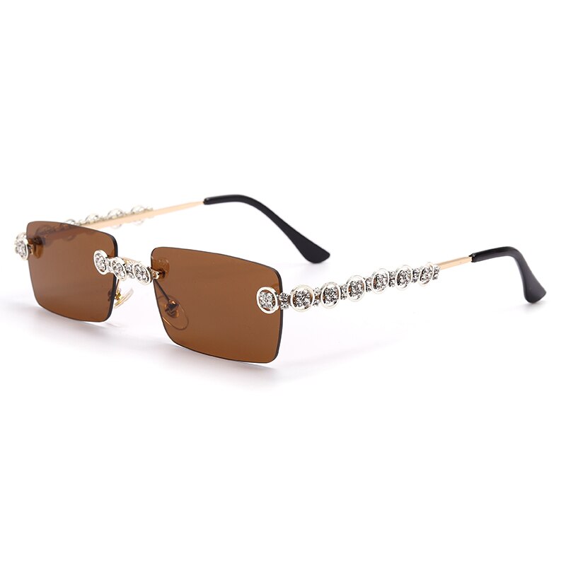 Rimless Diamond Sunglasses UNISEX Rectangle Steampunk Sun Glasses Crystal Vintage Rhinestone Glasses Eyewear UV400 Oculos