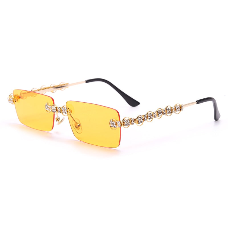 Rimless Diamond Sunglasses UNISEX Rectangle Steampunk Sun Glasses Crystal Vintage Rhinestone Glasses Eyewear UV400 Oculos