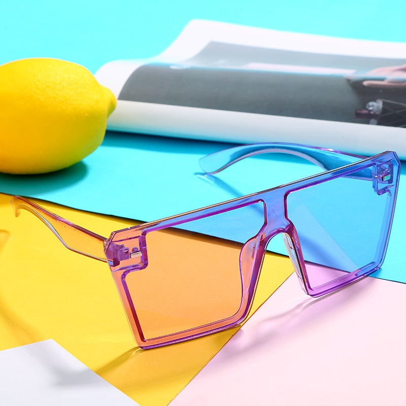 Oversized Square Sunglasses UNISEX Luxury Brand Fashion Flat Top colorful Clear Lens Sun Glasses Vintage Men Glasses