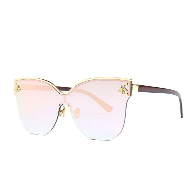 ROYAL GIRL Oversize Rimless Sunglasses Women Fashion Cat Eye Bee Sun Glasses Female Retro Brand Designer Oculos UV400 ss735