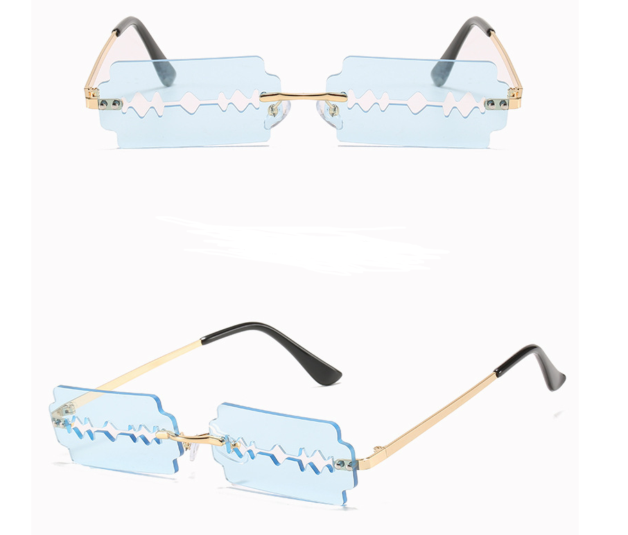 New Unique Rimless Sunglasses Ladies And Men Personalized Golden Sunglasses Fashion Small Fancy UV400 Glasses