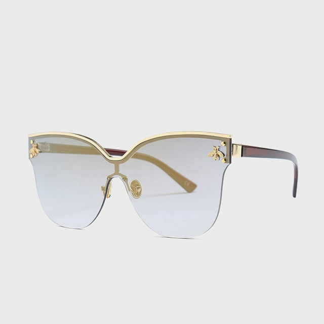 ROYAL GIRL Oversize Rimless Sunglasses Women Fashion Cat Eye Bee Sun Glasses Female Retro Brand Designer Oculos UV400 ss735