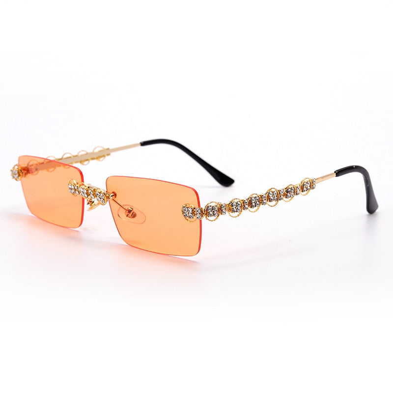 Rimless Diamond Sunglasses UNISEX Rectangle Steampunk Sun Glasses Crystal Vintage Rhinestone Glasses Eyewear UV400 Oculos