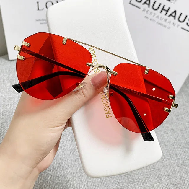 Vintage Rimless Alloy Pilot Sunglasses for Men  Women Gradient Sun Glasses Female Metal Retro Luxury Shades Eyewear