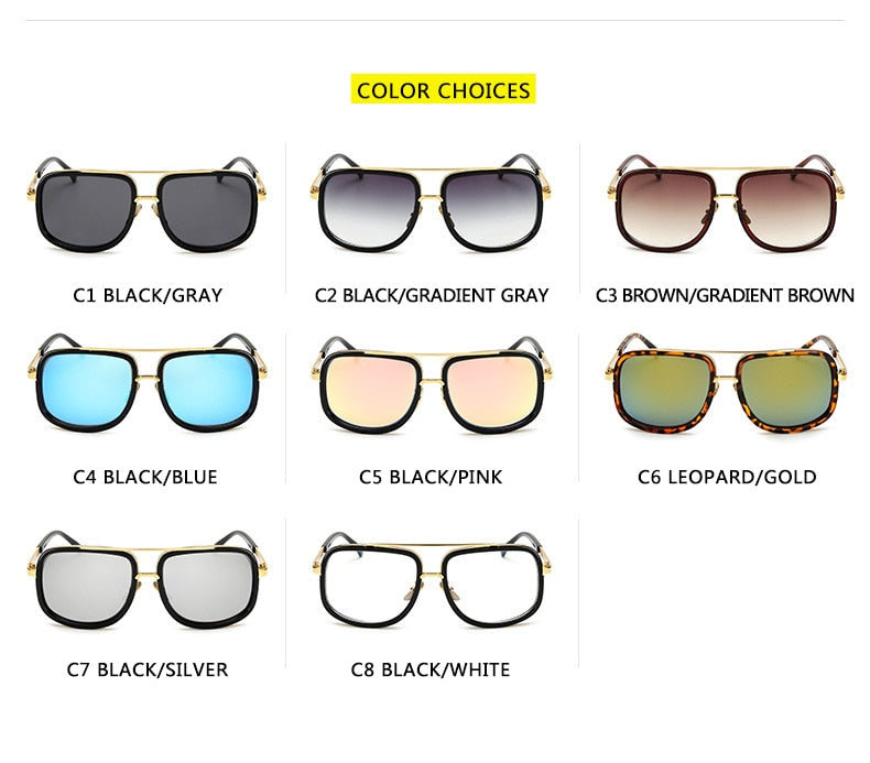 New Fashion Big Frame Sunglasses Men Square  Metal Sun Glasses Women Retro Sun Glasses Vintage High Quality Gafas