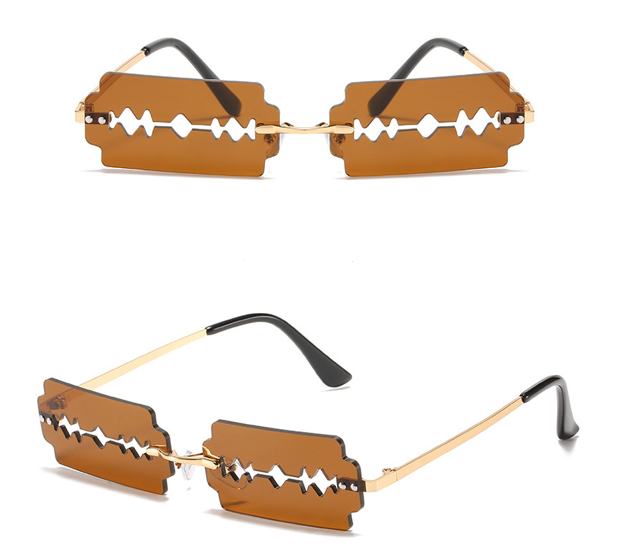 New Unique Rimless Sunglasses Ladies And Men Personalized Golden Sunglasses Fashion Small Fancy UV400 Glasses