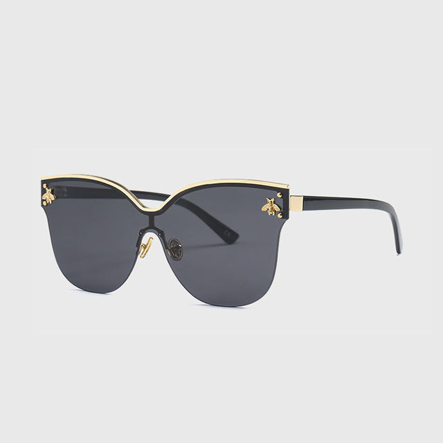 ROYAL GIRL Oversize Rimless Sunglasses Women Fashion Cat Eye Bee Sun Glasses Female Retro Brand Designer Oculos UV400 ss735