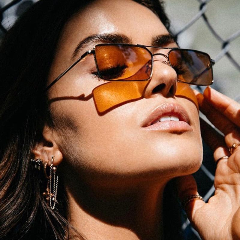 Fashion Tiny Narrow Rectangle Sunglasses UNISEX Thin Small Sun Glasses Brand Designer Vintage Glasses