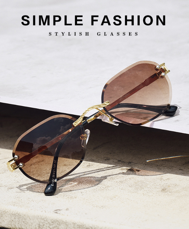 Frameless gold metal ladies sunglasses rimless gradient lens blue fashion sun glasses for men uv400 summer