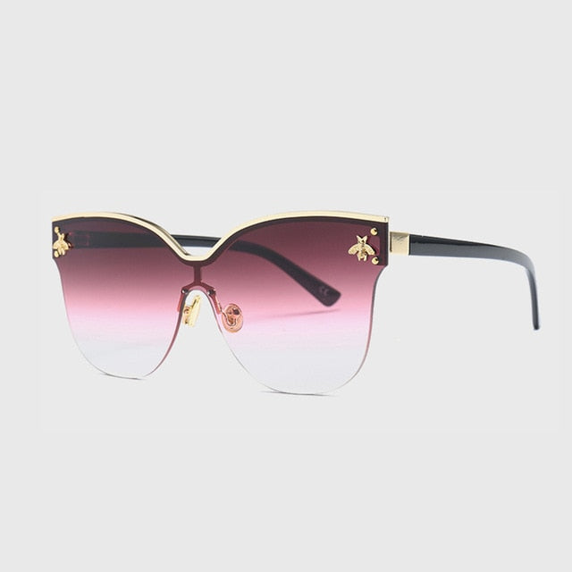 ROYAL GIRL Oversize Rimless Sunglasses Women Fashion Cat Eye Bee Sun Glasses Female Retro Brand Designer Oculos UV400 ss735