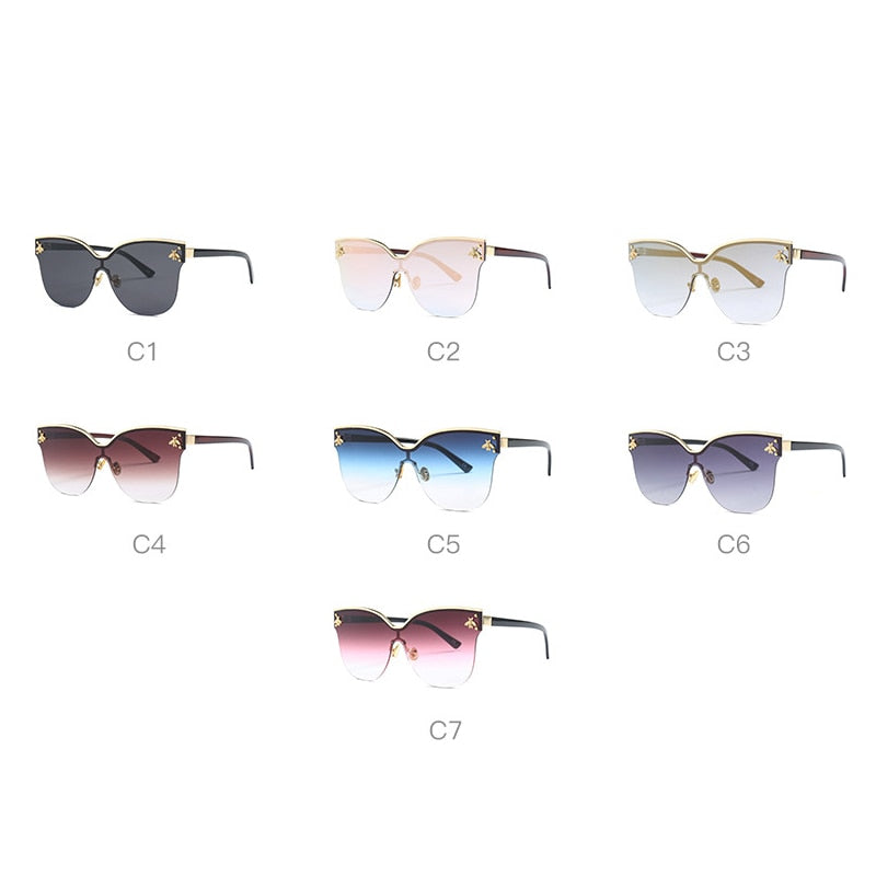 ROYAL GIRL Oversize Rimless Sunglasses Women Fashion Cat Eye Bee Sun Glasses Female Retro Brand Designer Oculos UV400 ss735
