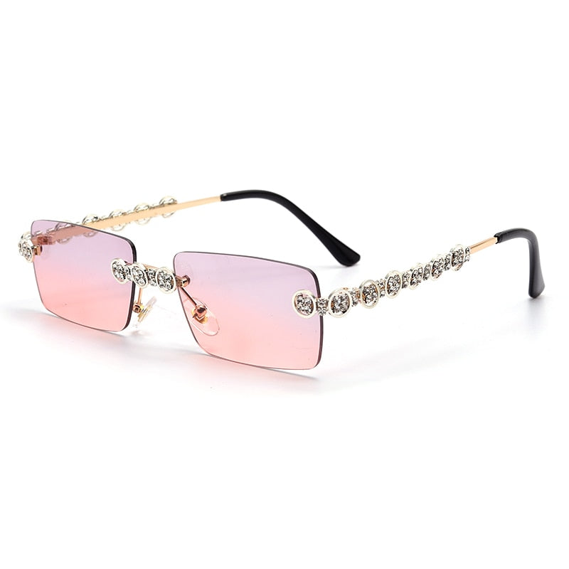 Rimless Diamond Sunglasses UNISEX Rectangle Steampunk Sun Glasses Crystal Vintage Rhinestone Glasses Eyewear UV400 Oculos